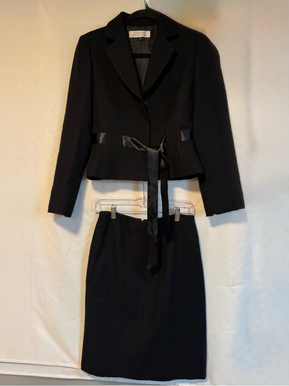 Luxury Wool Blend Skirt Suit Set Belted Blazer Pencil Skirt